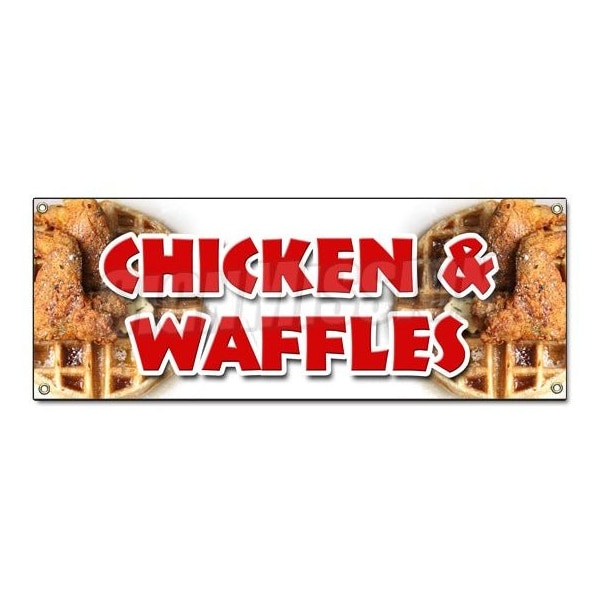 CHICKEN & WAFFLES BANNER SIGN fried tenders soul food collards homemade